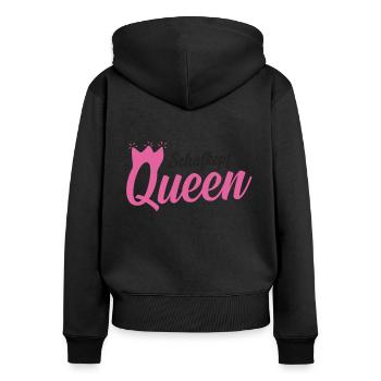 Schafkopf Queen - Frauen Premium Bio Zip Hoodie - Schwarz - Hinten - Julia (174cm)