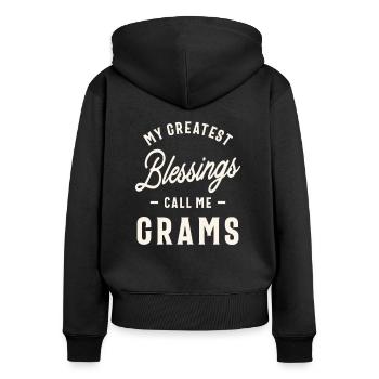 Meine größten Segnungen nenn mich Gramm - Frauen Premium Bio Zip Hoodie - Schwarz - Hinten - Julia (174cm)