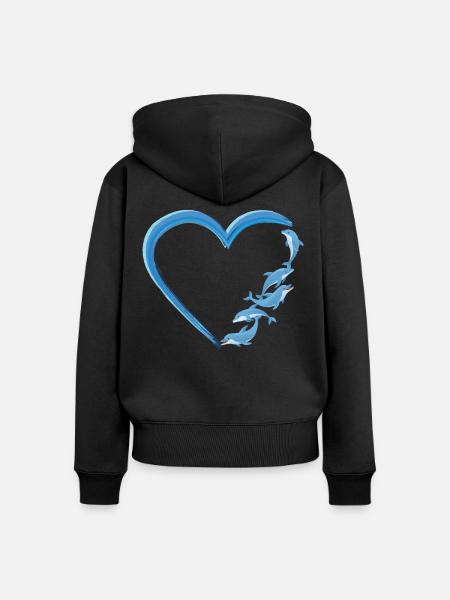 Dolphin Heart - Frauen Premium Bio Zip Hoodie - Schwarz