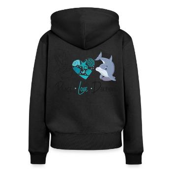 Dolphin Peace Love Dolphin - Frauen Premium Bio Zip Hoodie - Schwarz - Hinten - Julia (174cm)