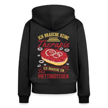 Mettbrötchen Therapie Mett Hackepeter - Frauen Premium Bio Zip Hoodie - Schwarz - Hinten - Julia (174cm)