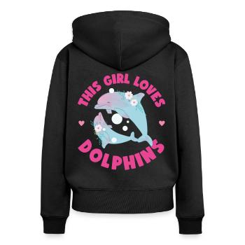 Dolphin This Girl Loves Dolphins - Frauen Premium Bio Zip Hoodie - Schwarz - Hinten - Julia (174cm)