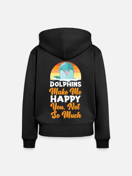 Dolphin Retro Dolphins Make Me - Frauen Premium Bio Zip Hoodie - Schwarz