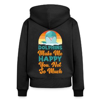Dolphin Retro Dolphins Make Me - Frauen Premium Bio Zip Hoodie - Schwarz - Hinten - Julia (174cm)