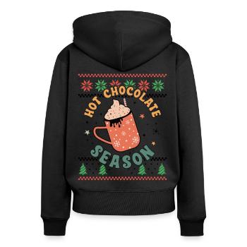 Saison du chocolat chaud - Noël rétro et moche - Sweat à capuche zippé Premium bio Femme - noir - Dos - Julia (174cm)