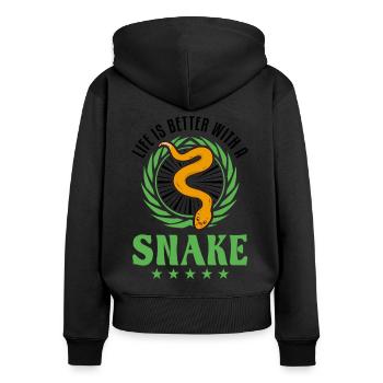 Das Leben ist besser mit Schlangen - Frauen Premium Bio Zip Hoodie - Schwarz - Hinten - Julia (174cm)