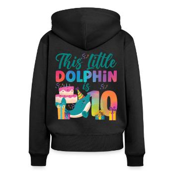 Dolphin 10th Birthday Watercolor - Frauen Premium Bio Zip Hoodie - Schwarz - Hinten - Julia (174cm)