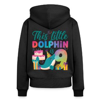 Dolphin 9th Birthday Watercolor - Frauen Premium Bio Zip Hoodie - Schwarz - Hinten - Julia (174cm)
