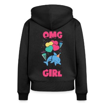 Dauphin Anniversaire Omg Je suis le - Sweat à capuche zippé Premium bio Femme - noir - Dos - Julia (174cm)