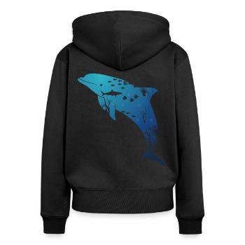 Dolphin Marine Life - Frauen Premium Bio Zip Hoodie - Schwarz - Hinten - Julia (174cm)