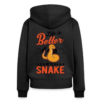 Das Leben ist besser mit Schlangen - Frauen Premium Bio Zip Hoodie - Schwarz - Hinten - Julia (174cm)