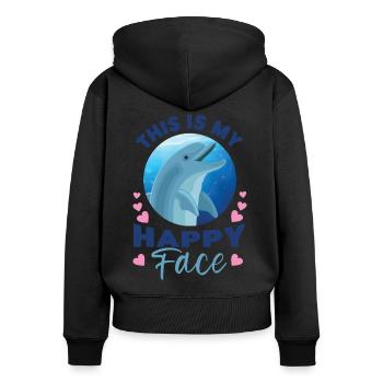 Dolphin This Is My Happy Face - Frauen Premium Bio Zip Hoodie - Schwarz - Hinten - Julia (174cm)