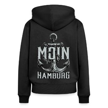 Moin Hamburg - Frauen Premium Bio Zip Hoodie - Schwarz - Hinten - Julia (174cm)