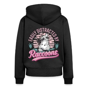 Facilement distrait par les ratons laveurs Waschbär - Sweat à capuche zippé Premium bio Femme - noir - Dos - Julia (174cm)