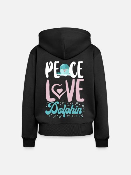 Dolphin Peace Love Dolphin - Frauen Premium Bio Zip Hoodie - Schwarz