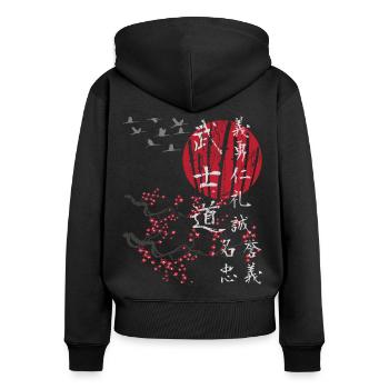 Japan Vintage japanische Kunst Streetwear - Frauen Premium Bio Zip Hoodie - Schwarz - Hinten - Julia (174cm)