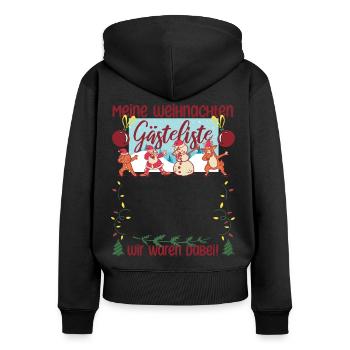 Weihnachten Gästeliste Unterschreiben Party Liste - Frauen Premium Bio Zip Hoodie - Schwarz - Hinten - Julia (174cm)