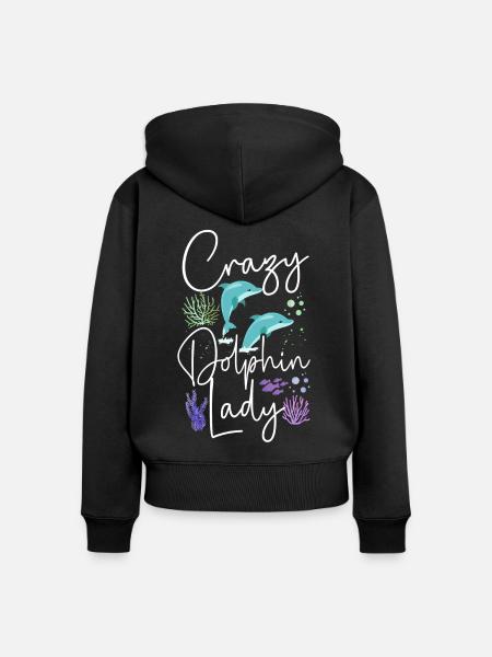 Dolphin Crazy Dolphin Lady - Frauen Premium Bio Zip Hoodie - Schwarz