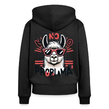 No Problama: Lama mit Style - Frauen Premium Bio Zip Hoodie - Schwarz - Hinten - Julia (174cm)