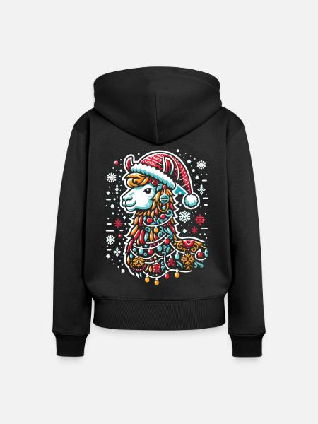 Weihnachtslama: Frohes Fest - Frauen Premium Bio Zip Hoodie - Schwarz