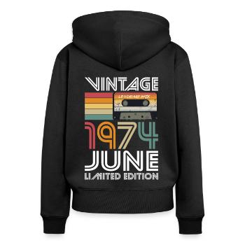 50th Birthday Vintage June 1974 Vintage 1974 - Women's Premium Organic Zip Hoodie - black - Back - Julia (174cm)