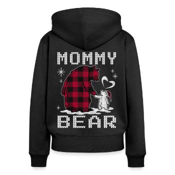 Mommy Bear - Frauen Premium Bio Zip Hoodie - Schwarz - Hinten - Julia (174cm)