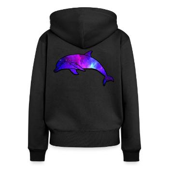 Galaxie de l’espace Dolphin - Sweat à capuche zippé Premium bio Femme - noir - Dos - Julia (174cm)
