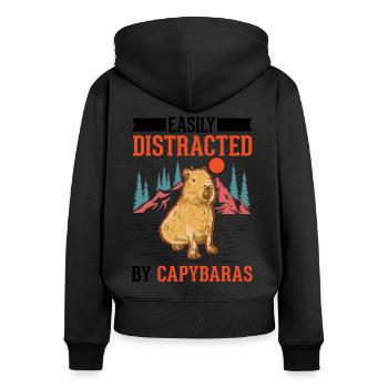 Easily distracted by Capybaras - Frauen Premium Bio Zip Hoodie - Schwarz - Hinten - Julia (174cm)