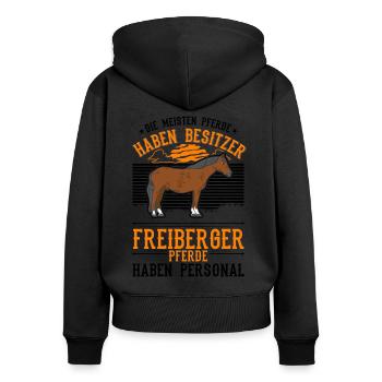 Freiberger Pferd Personal - Frauen Premium Bio Zip Hoodie - Schwarz - Hinten - Julia (174cm)