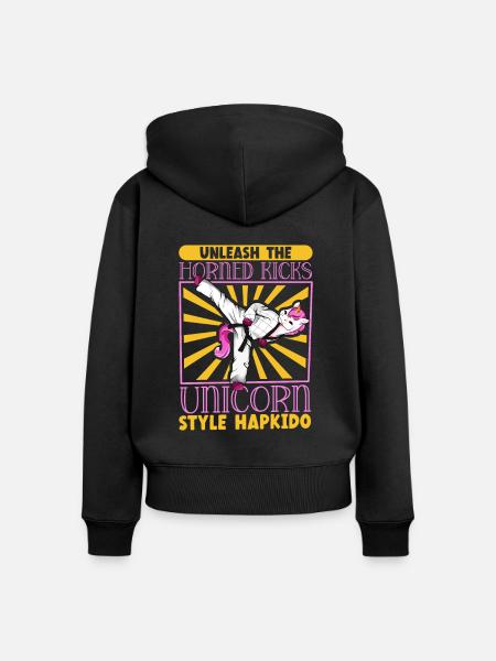 Einhorn macht Hapkido - Frauen Premium Bio Zip Hoodie - Schwarz