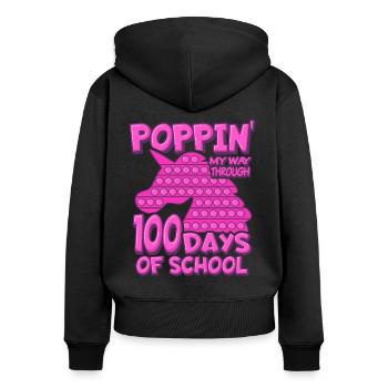 100e jour d’école Poppin' Licorne Costume 100 jours - Sweat à capuche zippé Premium bio Femme - noir - Dos - Julia (174cm)