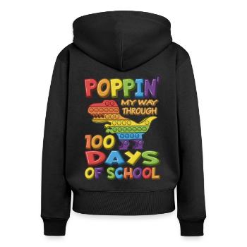 100e jour d’école Poppin ́ Dino Costume 100 jours d’école - Sweat à capuche zippé Premium bio Femme - noir - Dos - Julia (174cm)