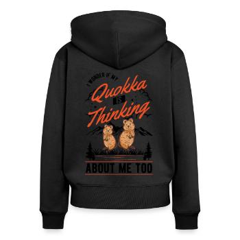 Quokka Gift Kangourou à queue courte - Sweat à capuche zippé Premium bio Femme - noir - Dos - Julia (174cm)