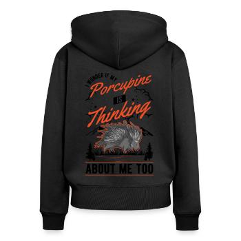 Porc-épic amateur Porc-épic - Sweat à capuche zippé Premium bio Femme - noir - Dos - Julia (174cm)