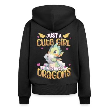 Just a cute Girl who loves Dragons - Kawaii Dragon - Women's Premium Organic Zip Hoodie - black - Back - Julia (174cm)