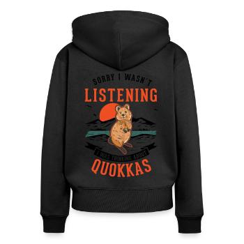 Quokka Gift Kangourou à queue courte - Sweat à capuche zippé Premium bio Femme - noir - Dos - Julia (174cm)