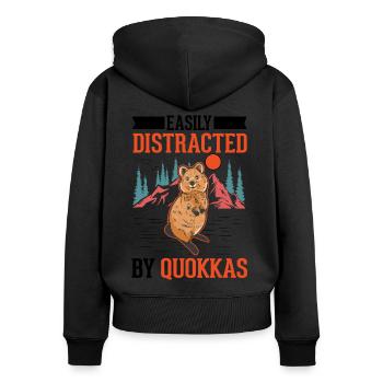 Easily distracted by Quokkas - Frauen Premium Bio Zip Hoodie - Schwarz - Hinten - Julia (174cm)