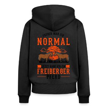 Freiberger Pferd Reiterin - Frauen Premium Bio Zip Hoodie - Schwarz - Hinten - Julia (174cm)