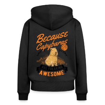 Because Capybaras are freaking awesome - Frauen Premium Bio Zip Hoodie - Schwarz - Hinten - Julia (174cm)
