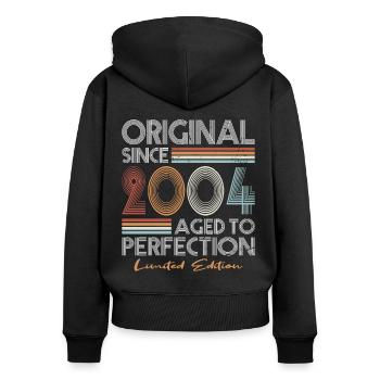20e anniversaire millésime 2004 Original depuis 2004 - Sweat à capuche zippé Premium bio Femme - noir - Dos - Julia (174cm)