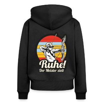 Ruhe! Der Meister zielt! Bogenschießen Bogensport - Frauen Premium Bio Zip Hoodie - Schwarz - Hinten - Julia (174cm)