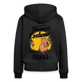 Quokka Halloween Kangourou à queue courte - Sweat à capuche zippé Premium bio Femme - noir - Dos - Julia (174cm)