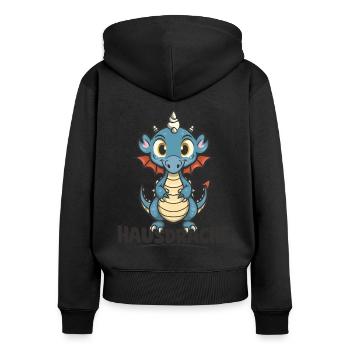 Hausdrache. Stark, Mutig und Unbesiegbar. Drache - Frauen Premium Bio Zip Hoodie - Schwarz - Hinten - Julia (174cm)