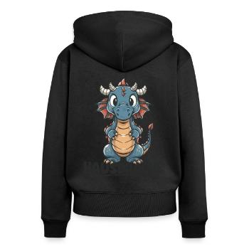 Hausdrache. Stark, Mutig und Unbesiegbar. Drache - Frauen Premium Bio Zip Hoodie - Schwarz - Hinten - Julia (174cm)