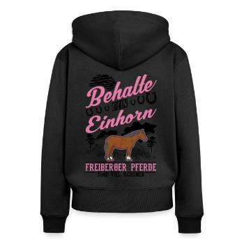 Freiberger Pferd Einhorn - Frauen Premium Bio Zip Hoodie - Schwarz - Hinten - Julia (174cm)