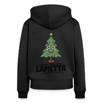 Früher war mehr Lametta - Frauen Premium Bio Zip Hoodie - Schwarz - Hinten - Julia (174cm)