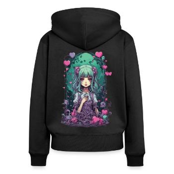 Kawaii Goth e-girl Occulte Pastel Style Anime - Sweat à capuche zippé Premium bio Femme - noir - Dos - Julia (174cm)