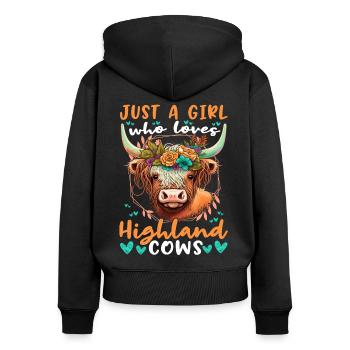 Juste une fille qui aime les vaches - Sweat à capuche zippé Premium bio Femme - noir - Dos - Julia (174cm)