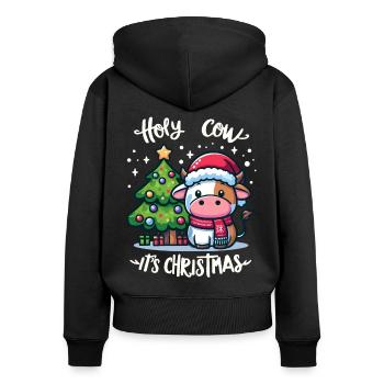 Niedliche Kuh feiert Weihnachten mit Geschenken - Frauen Premium Bio Zip Hoodie - Schwarz - Hinten - Julia (174cm)