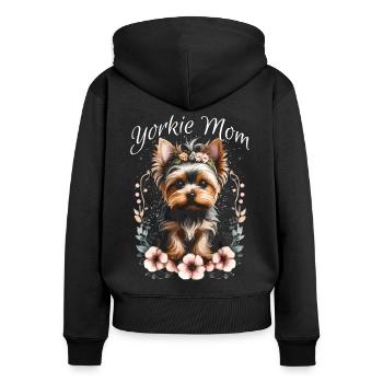 Yorkie Mom - Frauen Premium Bio Zip Hoodie - Schwarz - Hinten - Julia (174cm)